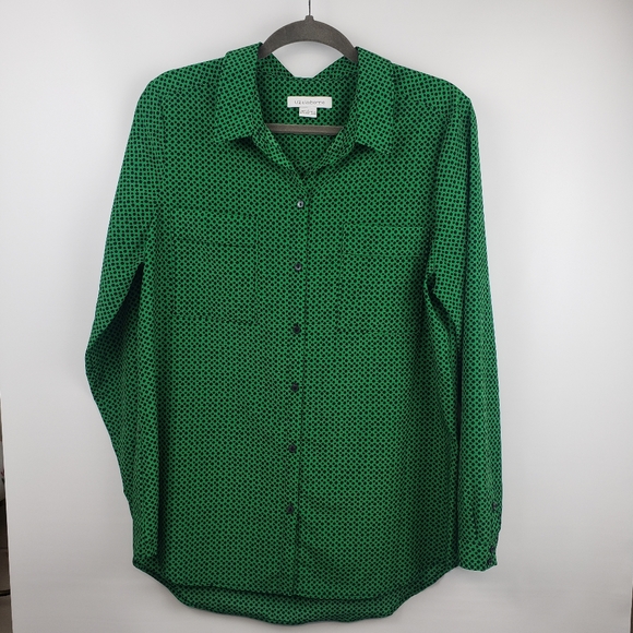Liz Claiborne Tops - Liz Claiborne black and green polka-dot long sleeve large blouse